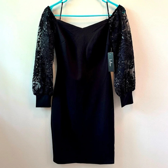 Lulus Black Fitted Balloon Sleeve Mini Dress Zip Up Back  Size XS - Picture 1 of 11